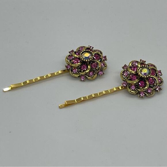 Handmade Pink Rhinestone Gold Set Hair Clips HoCo Whimsical Fairy Jewelry NWT - Picture 6 of 6